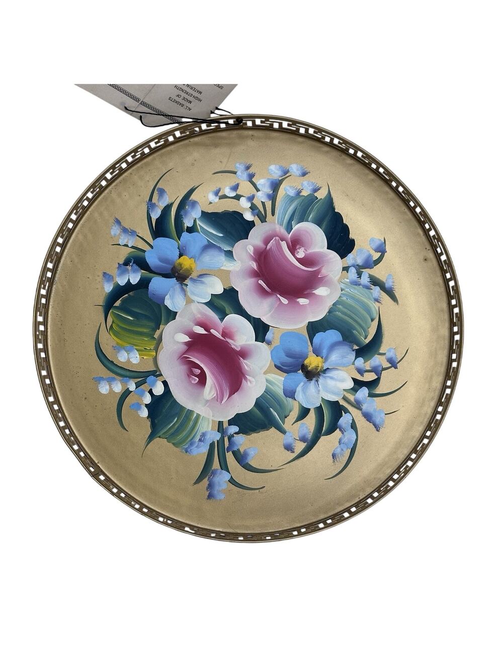 Vintage Plymouth Tole Painted Floral Tray Gold